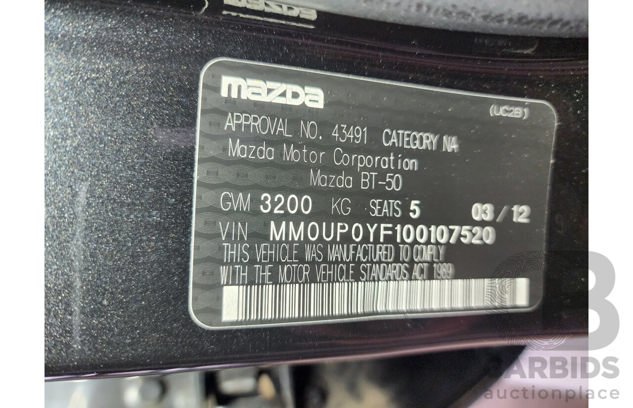 3/2012 Mazda Bt50 XTR (4x4)  Dual Cab Utility Black 3.2L