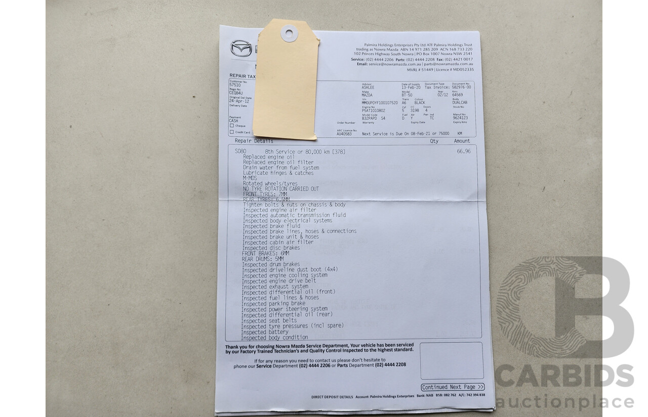 3/2012 Mazda Bt50 XTR (4x4)  Dual Cab Utility Black 3.2L