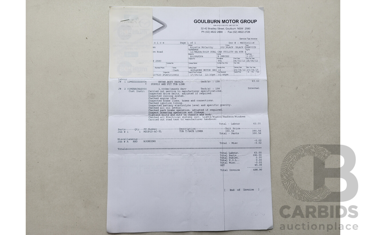 3/2012 Mazda Bt50 XTR (4x4)  Dual Cab Utility Black 3.2L