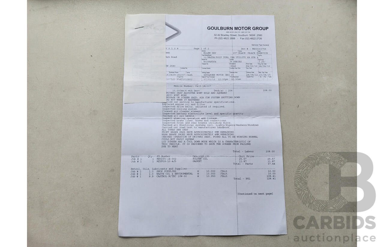 3/2012 Mazda Bt50 XTR (4x4)  Dual Cab Utility Black 3.2L