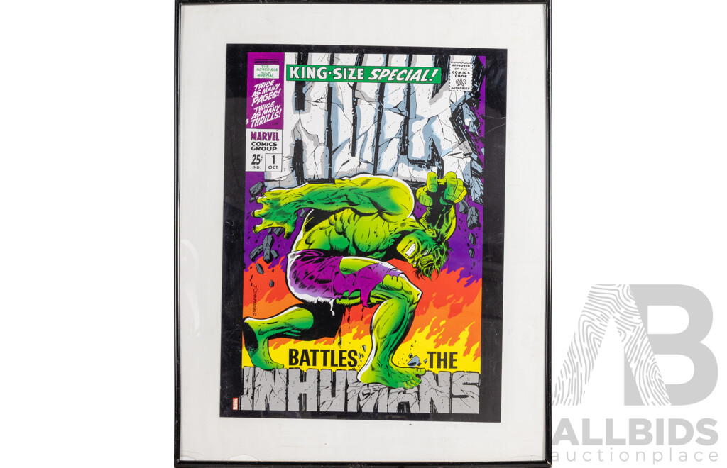 Colour Reproduction Poster After the Original 1968 Marvel The Incredible Hulk Battles the Inhumans Edition, 50 x 40 cm (frame)