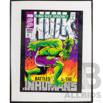 Colour Reproduction Poster After the Original 1968 Marvel The Incredible Hulk Battles the Inhumans Edition, 50 x 40 cm (frame)