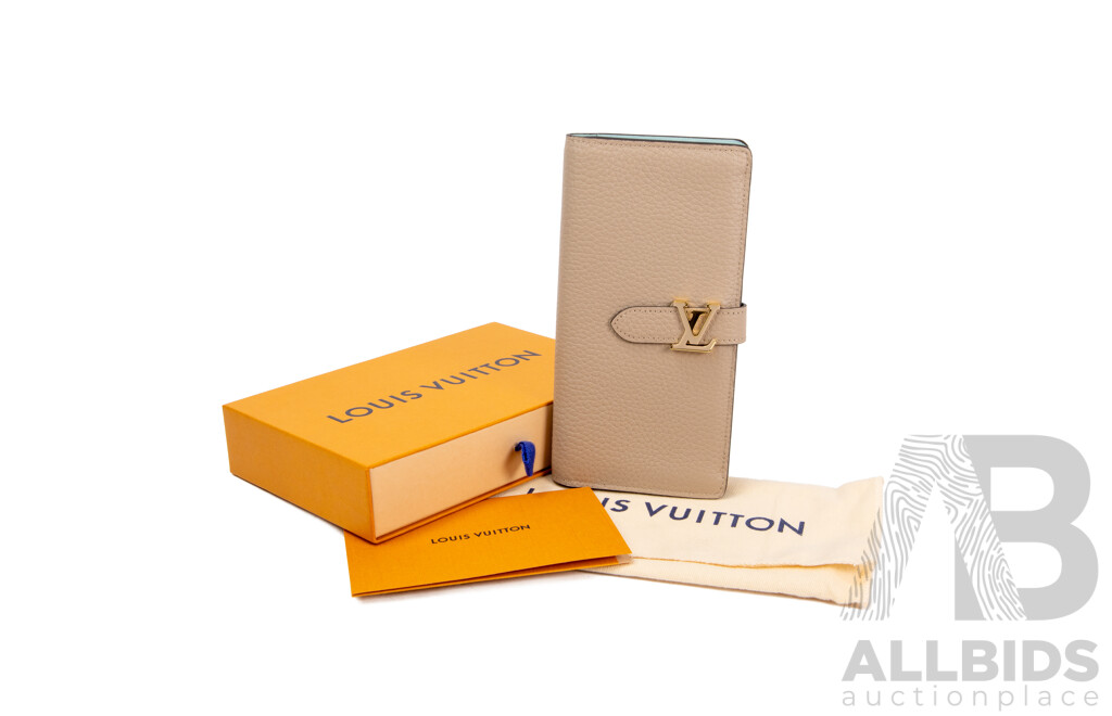 Beige Taurillon Leather Vertical Long Wallet by Louis Vuitton - M81367