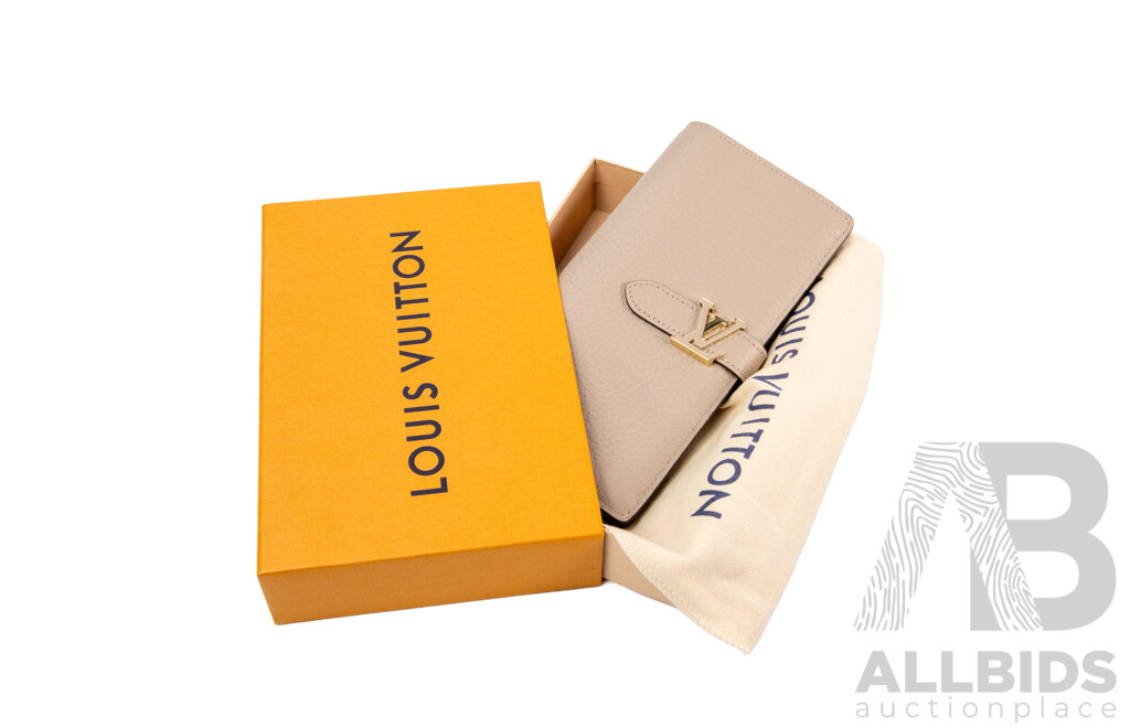 Beige Taurillon Leather Vertical Long Wallet by Louis Vuitton - M81367