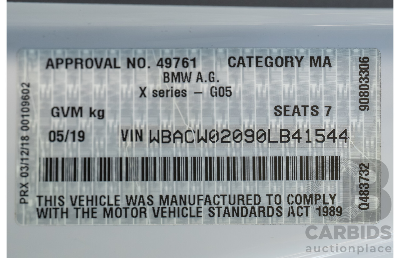 05/2019 BMW X7 M50d (AWD) G07 MY19 4d Wagon Mineral White Metallic Quad Turbo Diesel 3.0L - 7 Seater