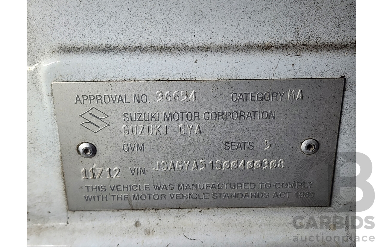 11/2012 Suzuki SX4  GY MY11 5d Hatchback White 2.0L