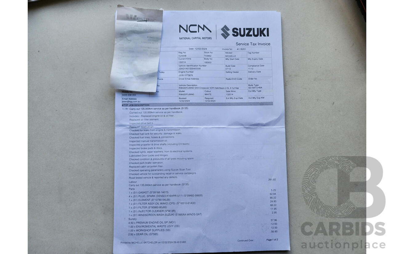 11/2012 Suzuki SX4  GY MY11 5d Hatchback White 2.0L