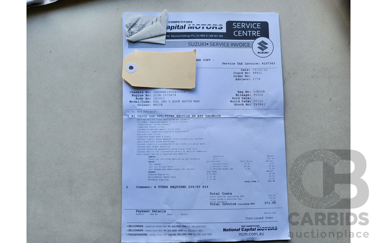11/2012 Suzuki SX4  GY MY11 5d Hatchback White 2.0L