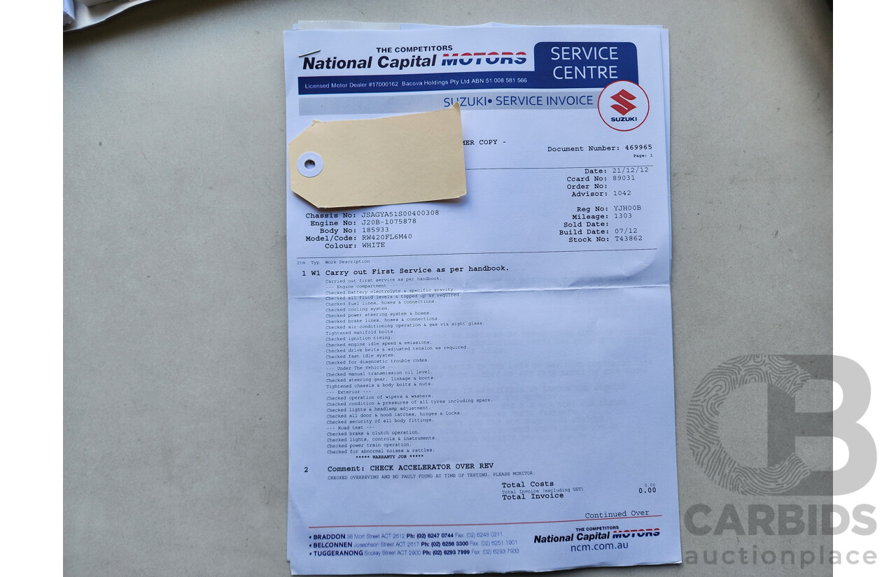 11/2012 Suzuki SX4  GY MY11 5d Hatchback White 2.0L
