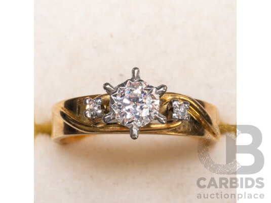 1660591 · Vintage Handmade 18ct Yellow & White Gold Diamond Trilogy Ring - Size J.5