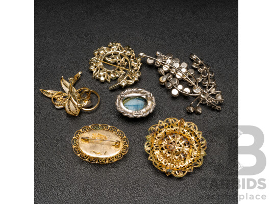 1660538 · Collection of Vintage Gold & Silver Tone Brooches - Lot of 6
