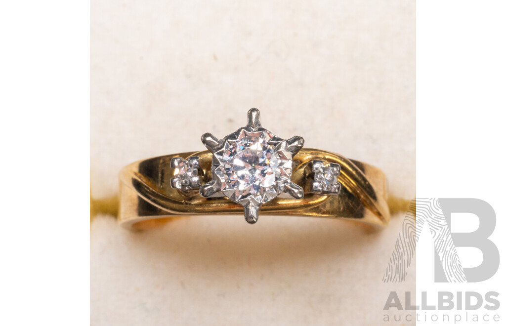 Vintage Handmade 18ct Yellow & White Gold Diamond Trilogy Ring - Size J.5