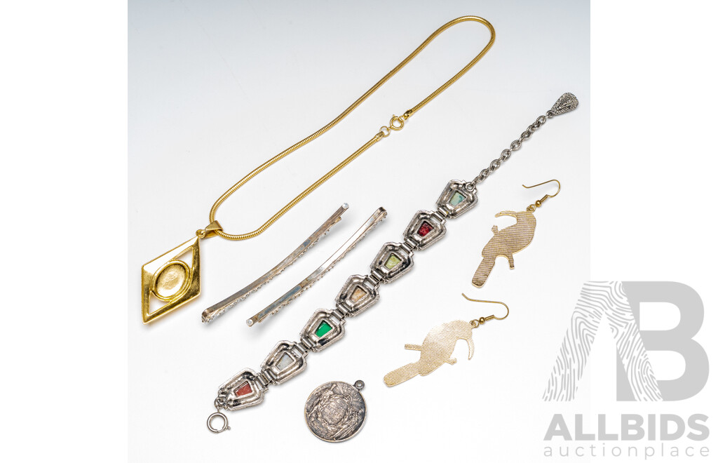 Gold & Silver Tone Necklace, Bracelet, Hair Clips, Earrings & Pendant - Lot of 5