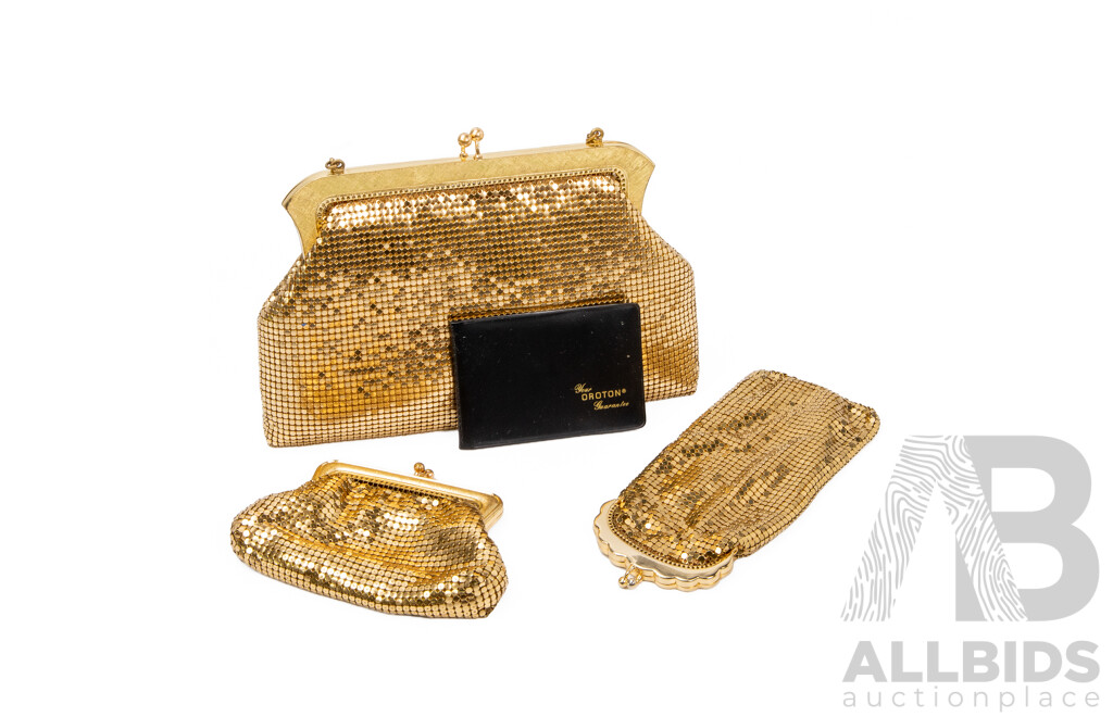 Vintage Collection of 3 Vintage Gold Mesh Kiss-lock Purses by Oroton