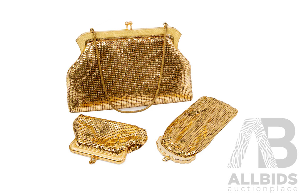 Vintage Collection of 3 Vintage Gold Mesh Kiss-lock Purses by Oroton