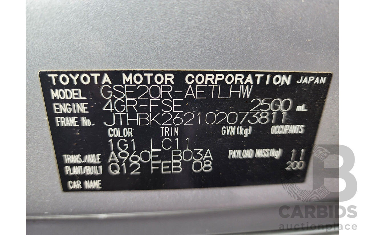 3/2008 Lexus Is250 Sports Luxury GSE20R 4d Sedan Silver 2.5L