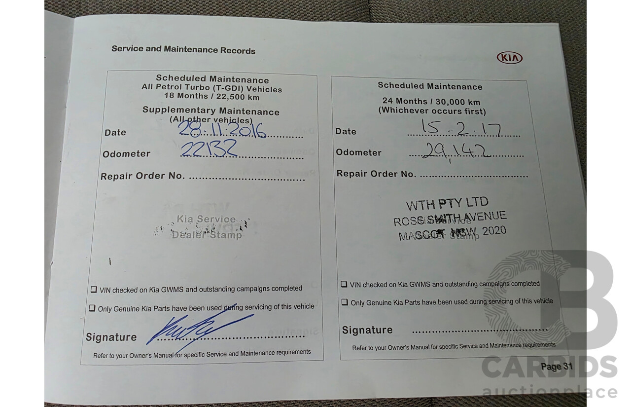 4/2016 Kia Carnival S YP MY16 Update 4d Wagon Clear White V6 3.3L