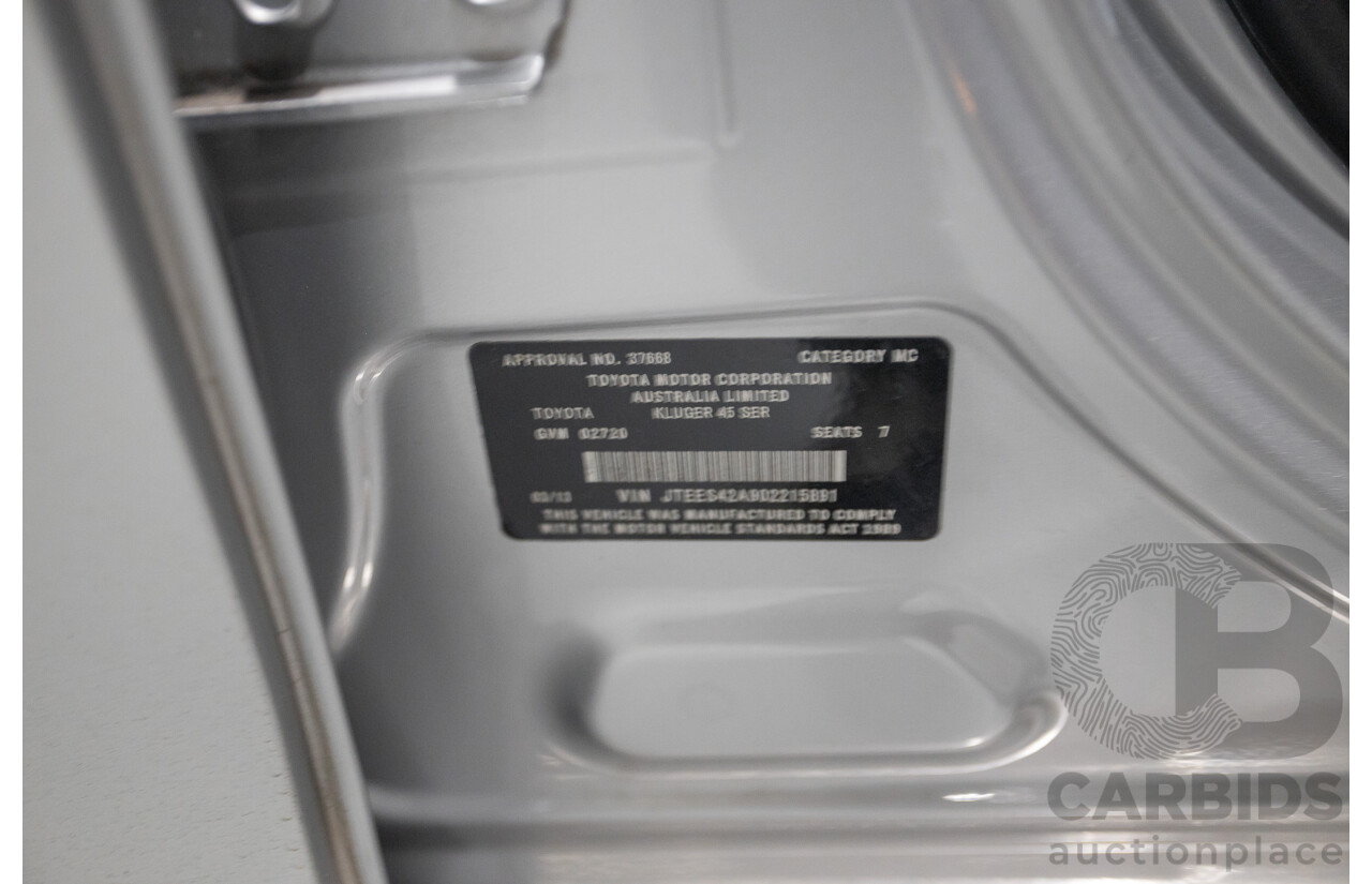 03/2013 Toyota Kluger Grande (4x4) GSU45R MY11 UPGRADE 4d Wagon Silver Metallic V6 3.0L