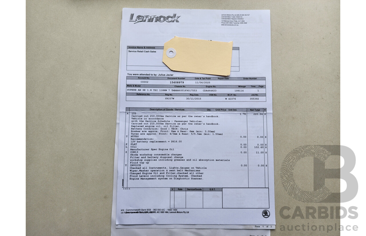 9/2015 Skoda Superb 118 TSI Ambition 3T MY15 4D sedan Silver 1.8L