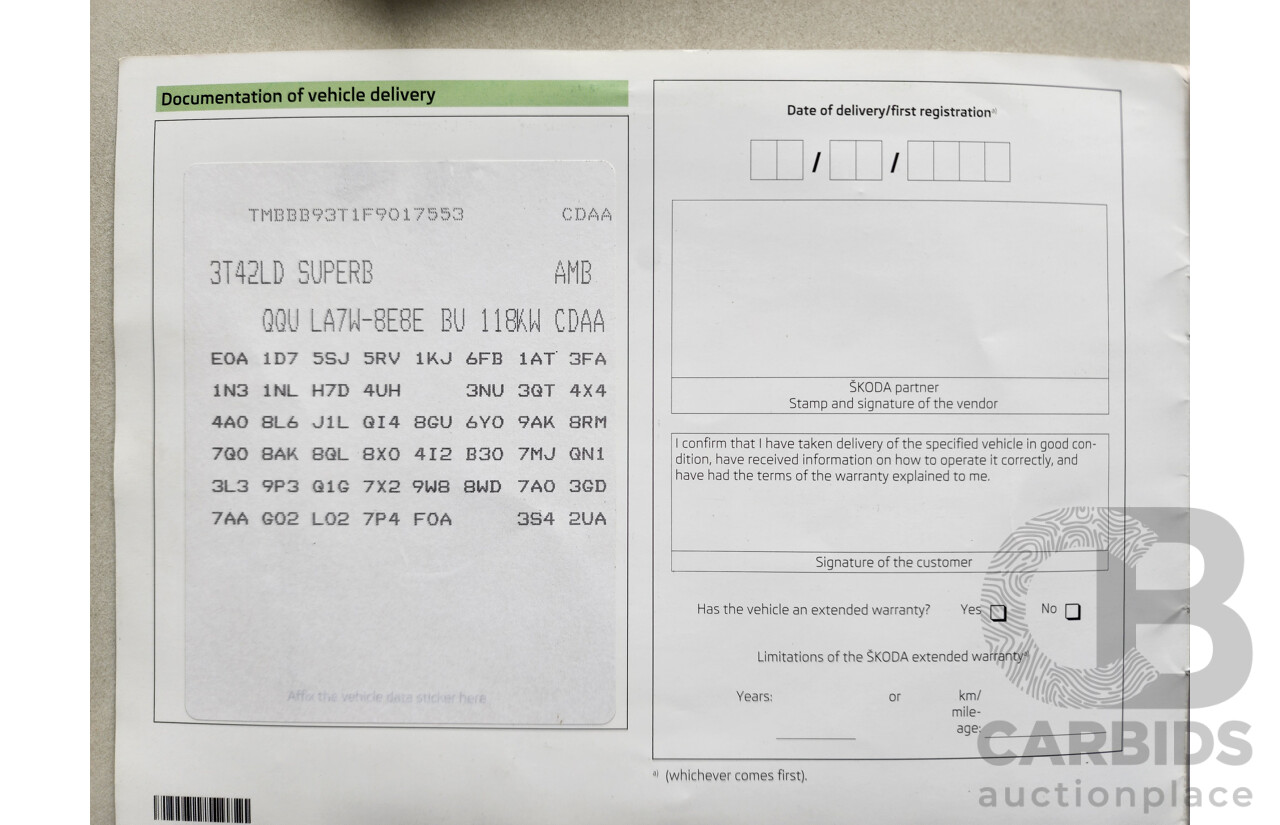 9/2015 Skoda Superb 118 TSI Ambition 3T MY15 4D sedan Silver 1.8L