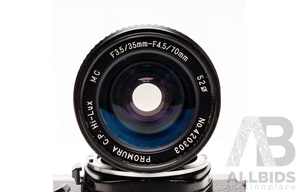 Exakta HS-2 35mm SLR Camera with Promura C.P. Hi-Lux MC 35–70mm F/3.5–4.5 Lens