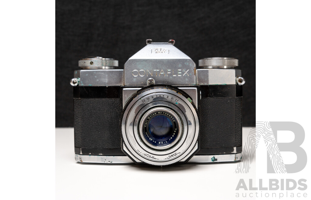 Zeiss Ikon Contaflex 35mm SLR Camera with Tessar 45mm F/2.8 Lens, Case and Accessories