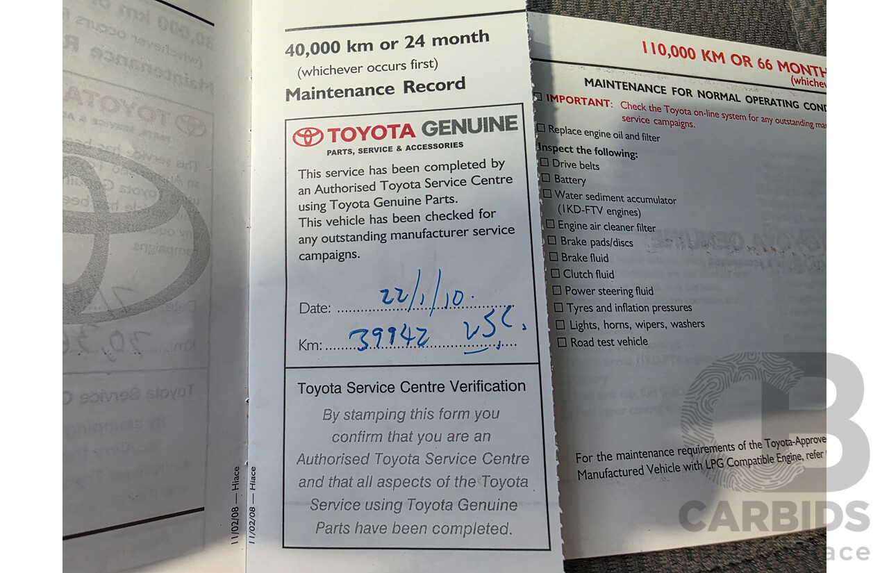 6/2008 Toyota Hiace LWB KDH201R MY07 Upgrade 4d Van White Turbo Diesel 3.0L