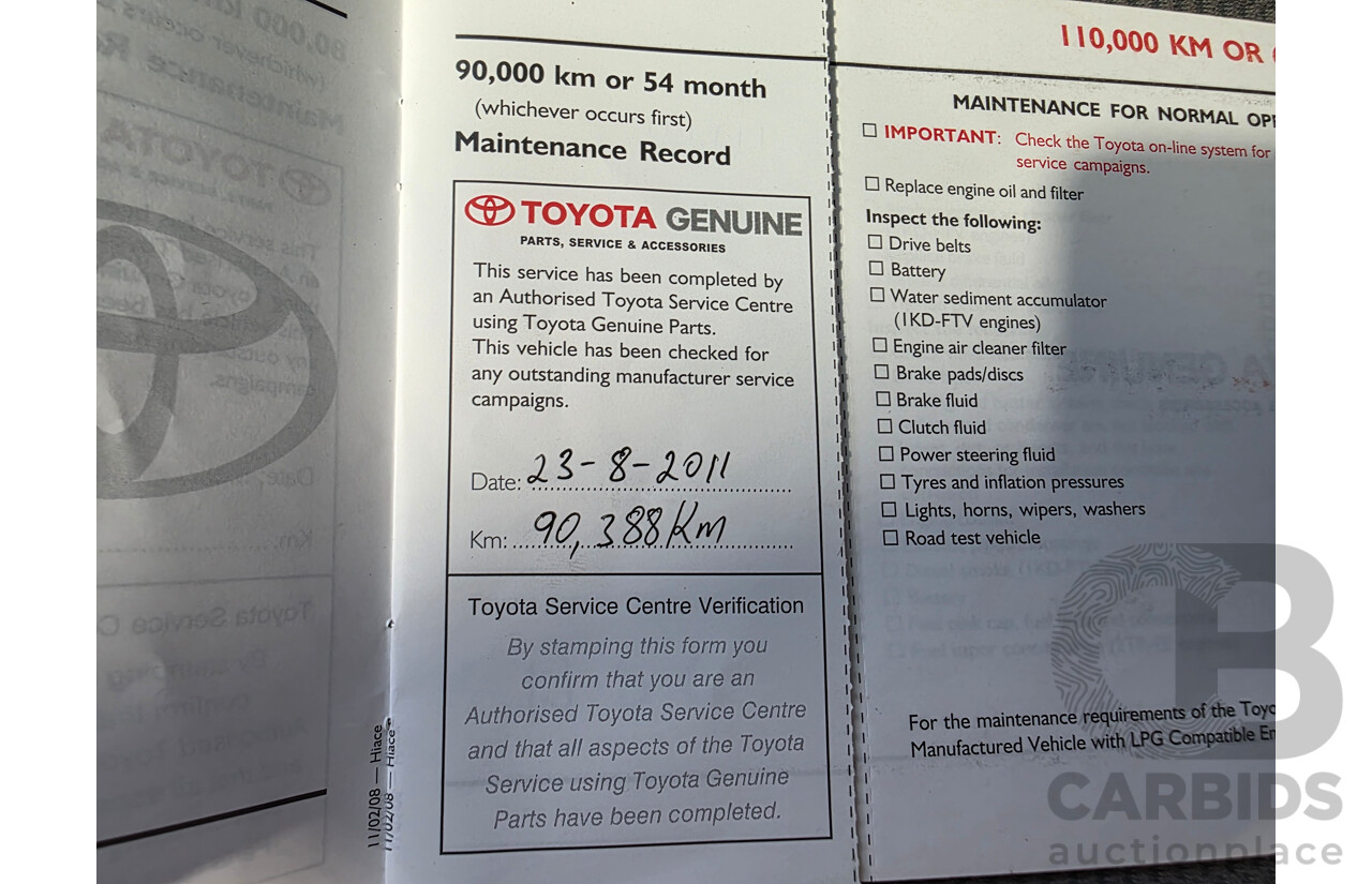 6/2008 Toyota Hiace LWB KDH201R MY07 Upgrade 4d Van White Turbo Diesel 3.0L