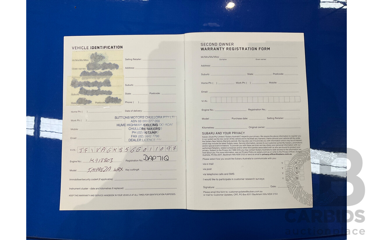 08/2015 Subaru WRX Premium (AWD) AWD MY16 4D Sedan Blue Turbo 2.0L