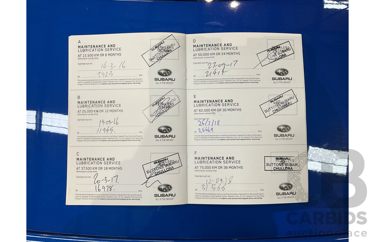 08/2015 Subaru WRX Premium (AWD) AWD MY16 4D Sedan Blue Turbo 2.0L