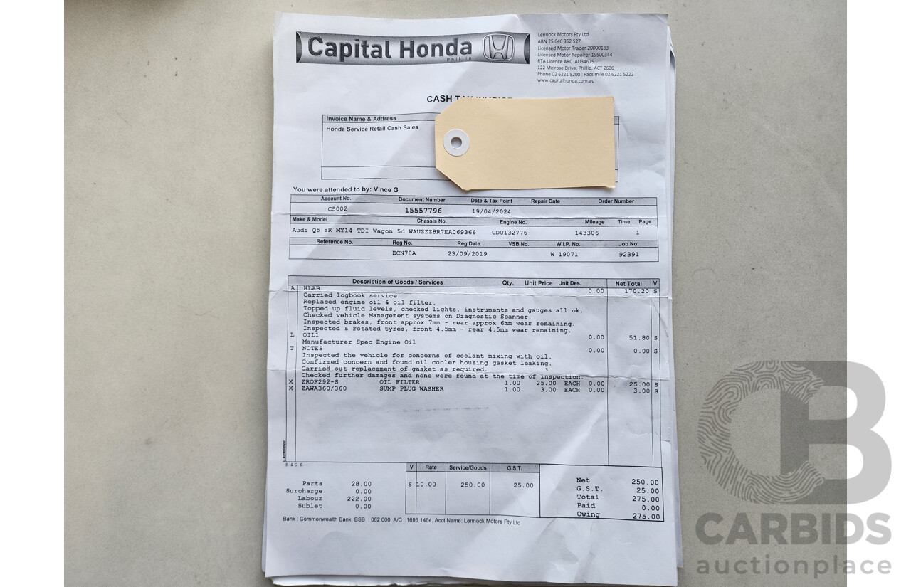 3/2014 Audi Q5 3.0 TDI Quattro 8R MY14 4d Wagon White 3.0L