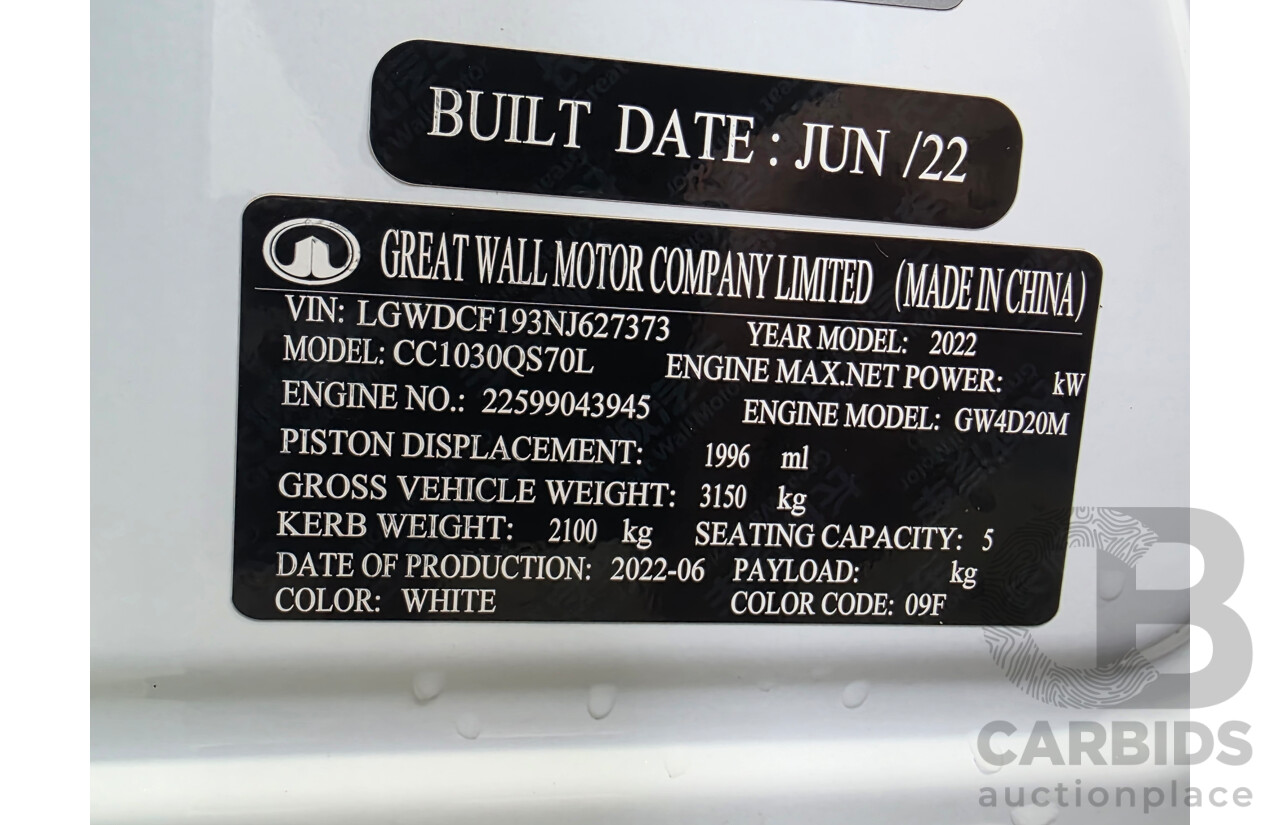 8/2022 GWM Cannon-X (4x4) Dual Cab Utility White Turbo Diesel 2.0L