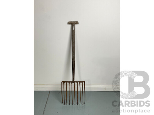 Antique Wrought Iron Potato Fork with Timber Handle
