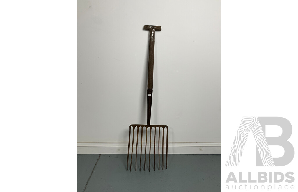 Antique Wrought Iron Potato Fork with Timber Handle