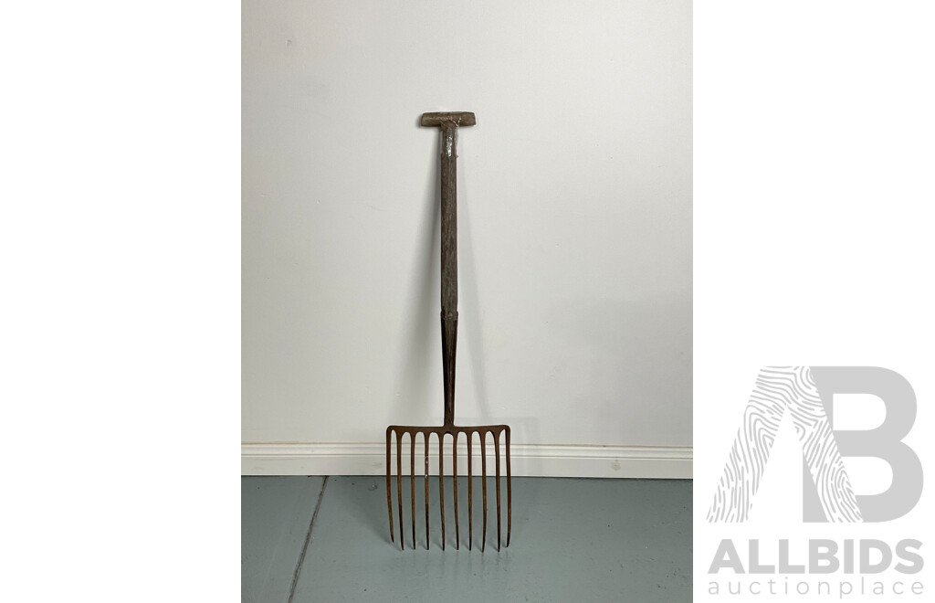 Antique Wrought Iron Potato Fork with Timber Handle