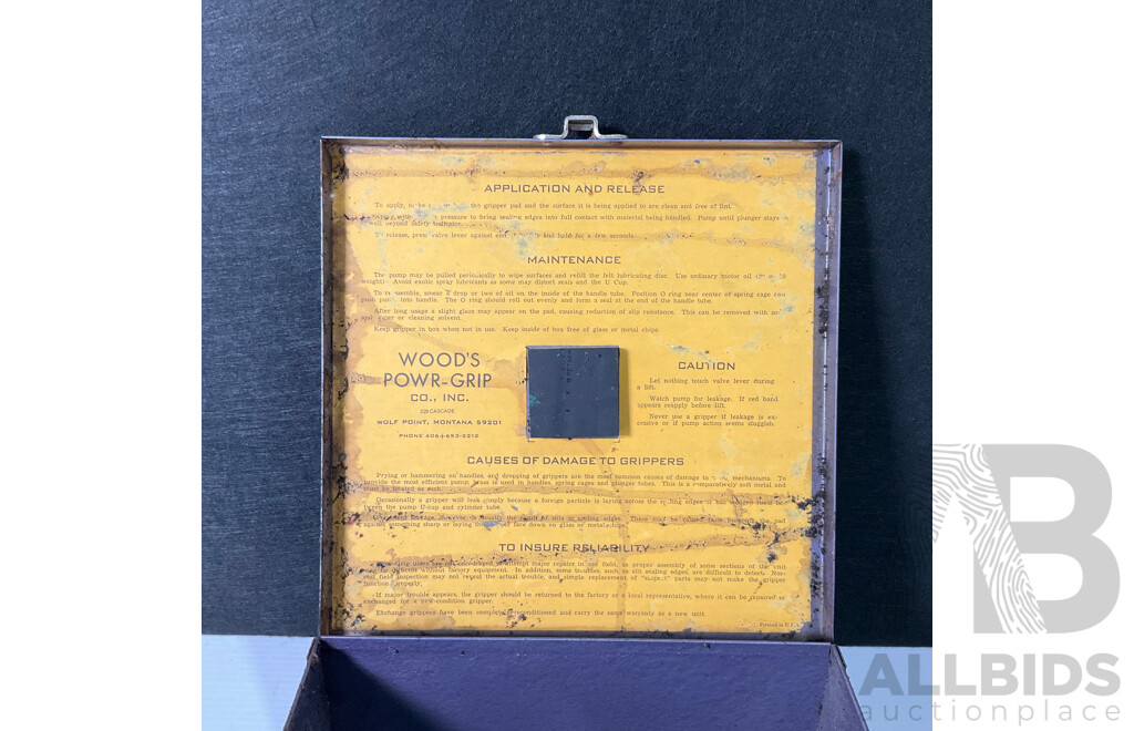 Vintage Wood's Power Grip Suction Gripper in Original Steel Case