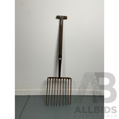 Antique Wrought Iron Potato Fork with Timber Handle