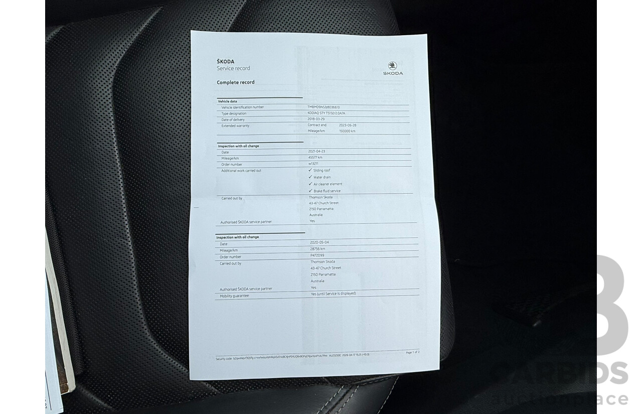 03/2018 Skoda Kodiaq 132 TSI (4x4) 4x4 NS MY18 4D Wagon Black 2.0L
