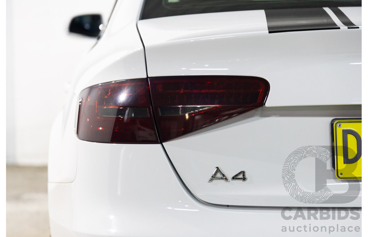 6/2014 Audi A4 2.0 TFSI S-Line Quattro B8 (8K) MY14 4d Sedan Glacier White Metallic Turbo 2.0L