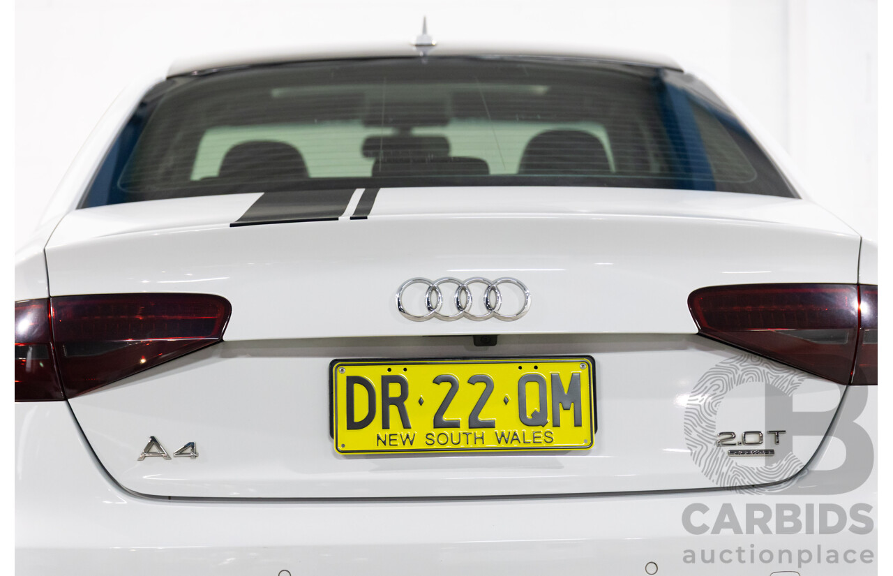 6/2014 Audi A4 2.0 TFSI S-Line Quattro B8 (8K) MY14 4d Sedan Glacier White Metallic Turbo 2.0L