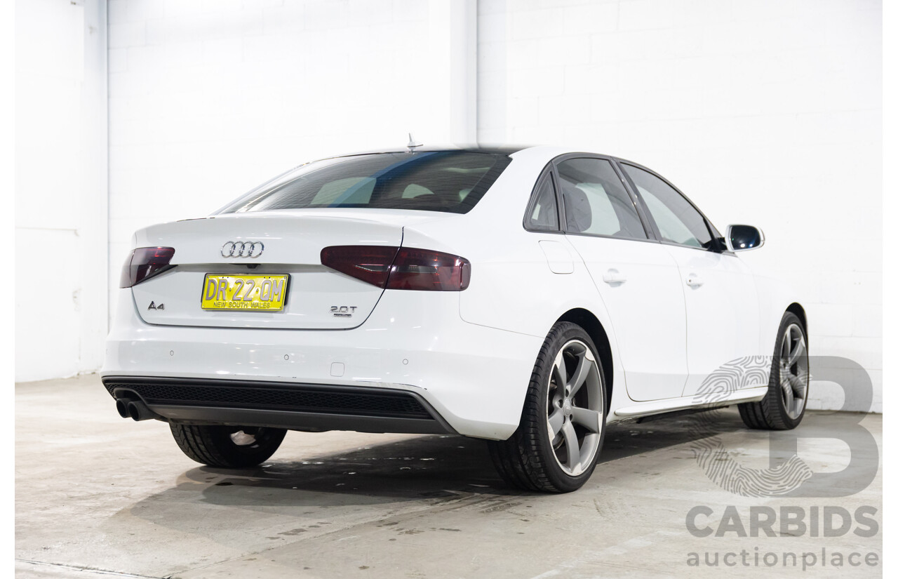 6/2014 Audi A4 2.0 TFSI S-Line Quattro B8 (8K) MY14 4d Sedan Glacier White Metallic Turbo 2.0L