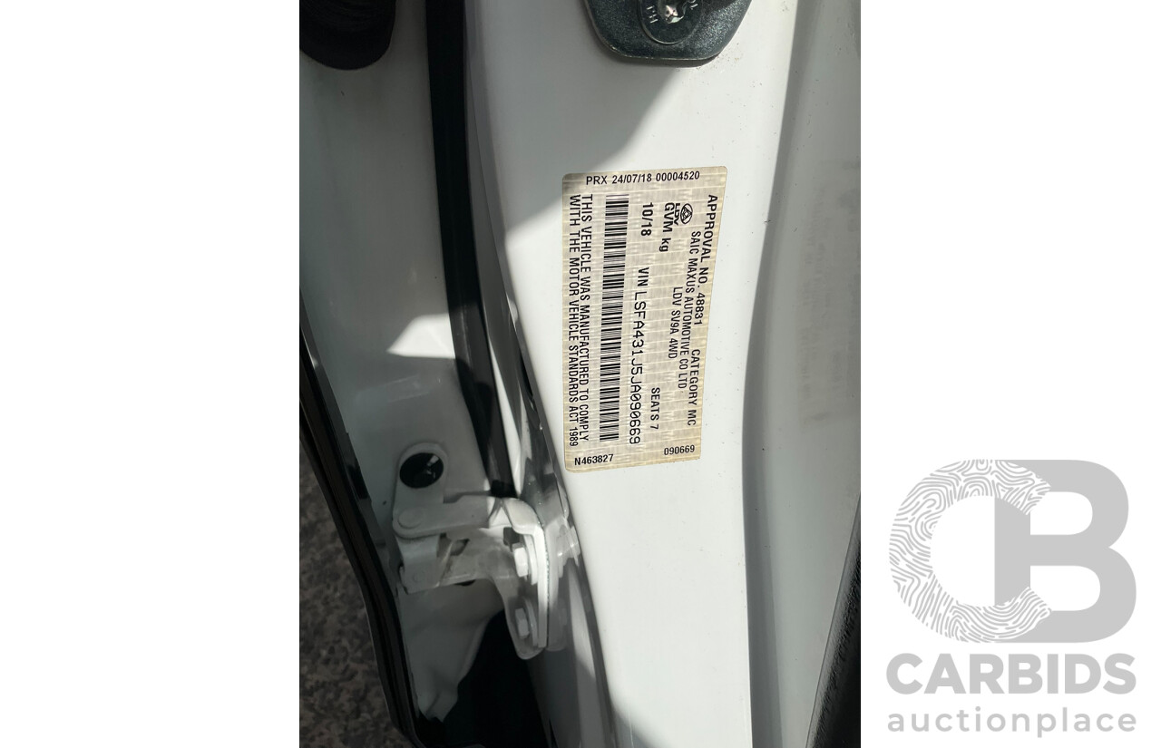 10/2018 LDV D90 LUXE (4WD) TERRAIN SELECTION AWD  4D Wagon White 2.0L
