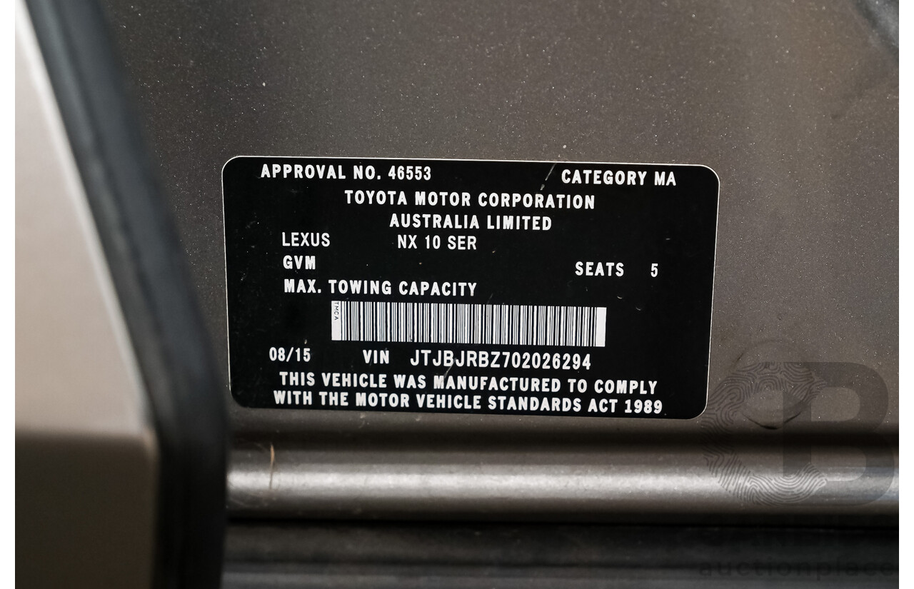 08/2015 Lexus Nx300h F-SPORT HYBRID (AWD) AWD AYZ15R 4D Wagon Silver Or Chrome 2.5L