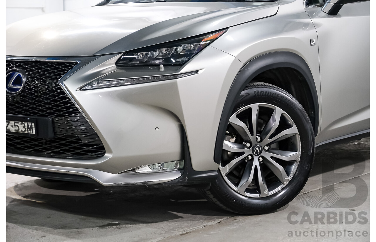 08/2015 Lexus Nx300h F-SPORT HYBRID (AWD) AWD AYZ15R 4D Wagon Silver Or Chrome 2.5L