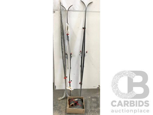 1660763 · Assorted Jarvinen Skis and Dinsport XL Eskimo Ski Boots