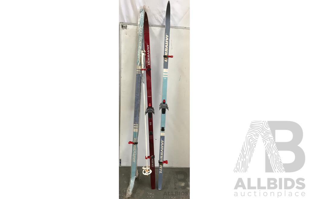 Assorted Jarvinen Skis and Dinsport XL Eskimo Ski Boots