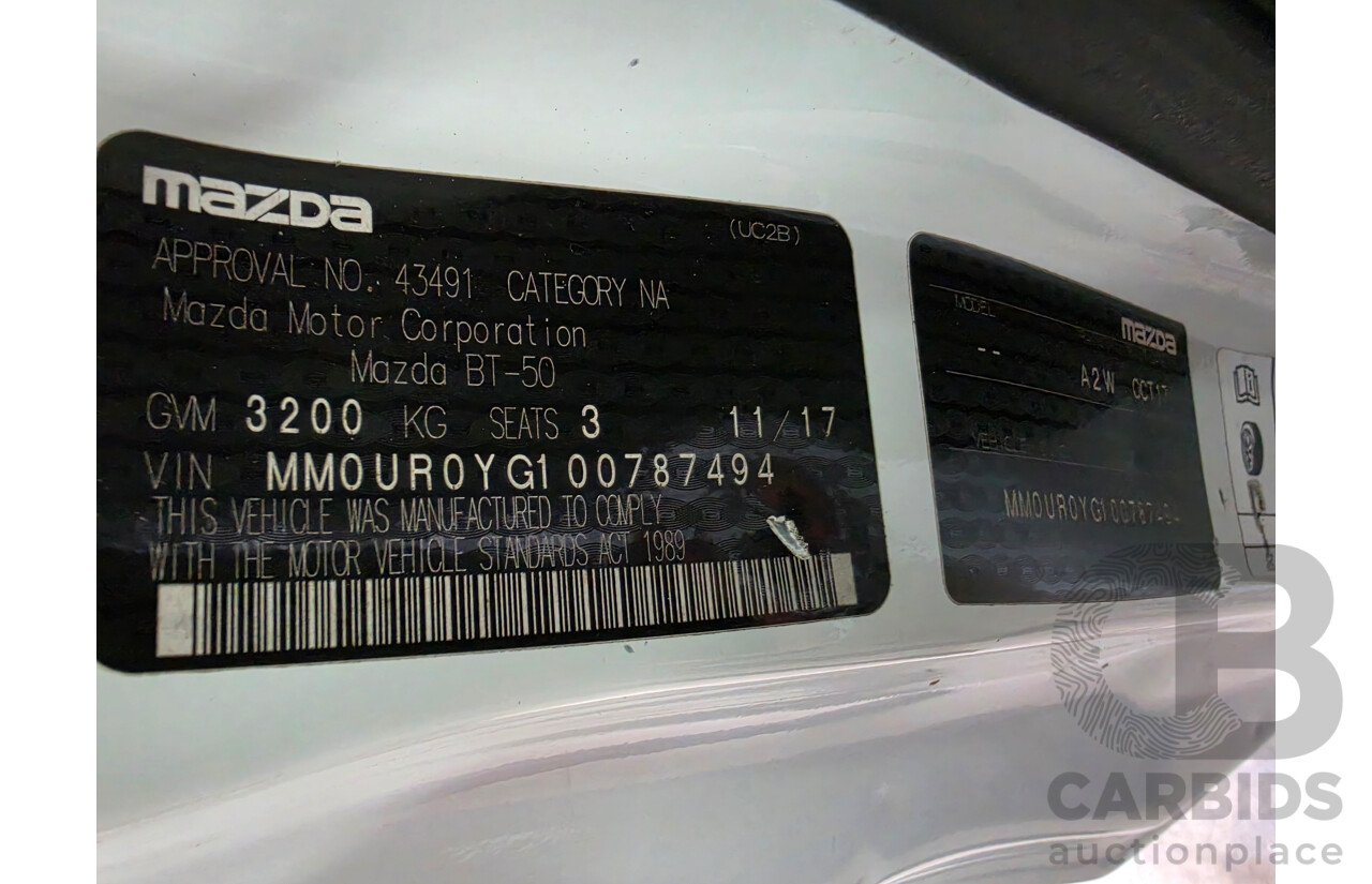 10/2017 Mazda BT-50 XT HI-RIDER MY17 UPDATE C/Chas White Turbo diesel 3.2L