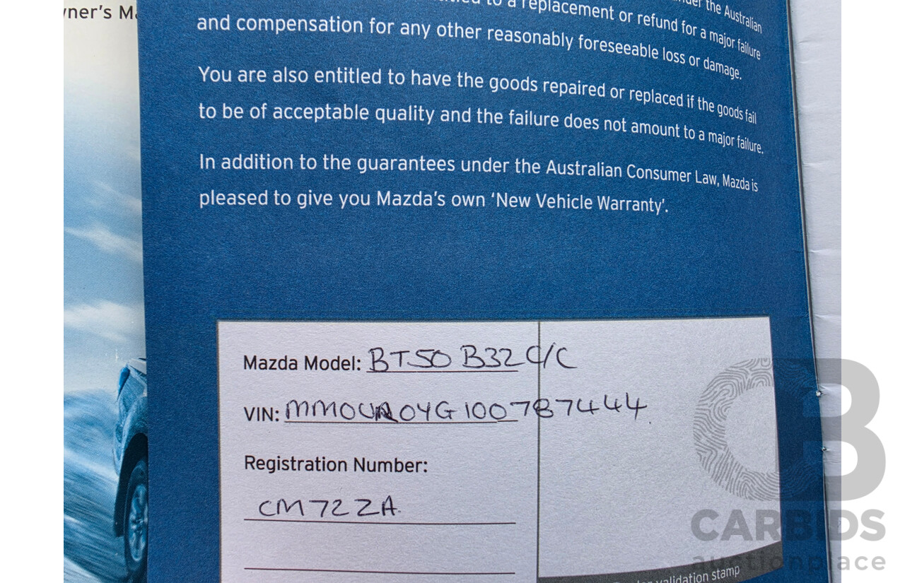 10/2017 Mazda BT-50 XT HI-RIDER MY17 UPDATE C/Chas White Turbo diesel 3.2L
