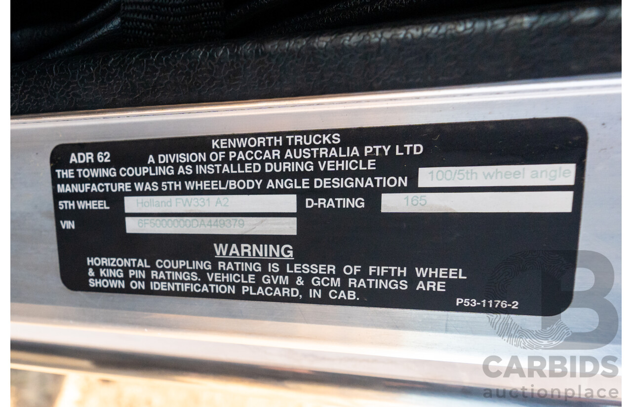 04/2013 Kenworth K200 6x4 Prime Mover 2d Cab Over Sleeper White Turbo Diesel ISX500 16.0L - 500HP