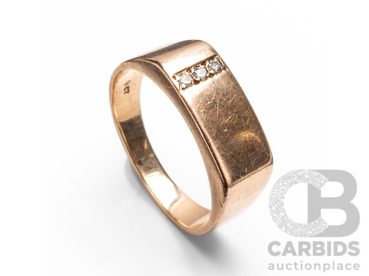 9ct Rose Gold & Diamond Signet Ring - Size P.5